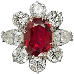 Gubelin Certified 5.19 Carat No Heat Burma Ruby Diamond Ring