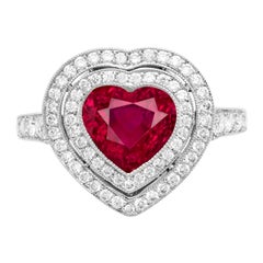 GRS Certified 3.50 Carat Heart Shape Vivid Red Ruby Diamond Ring