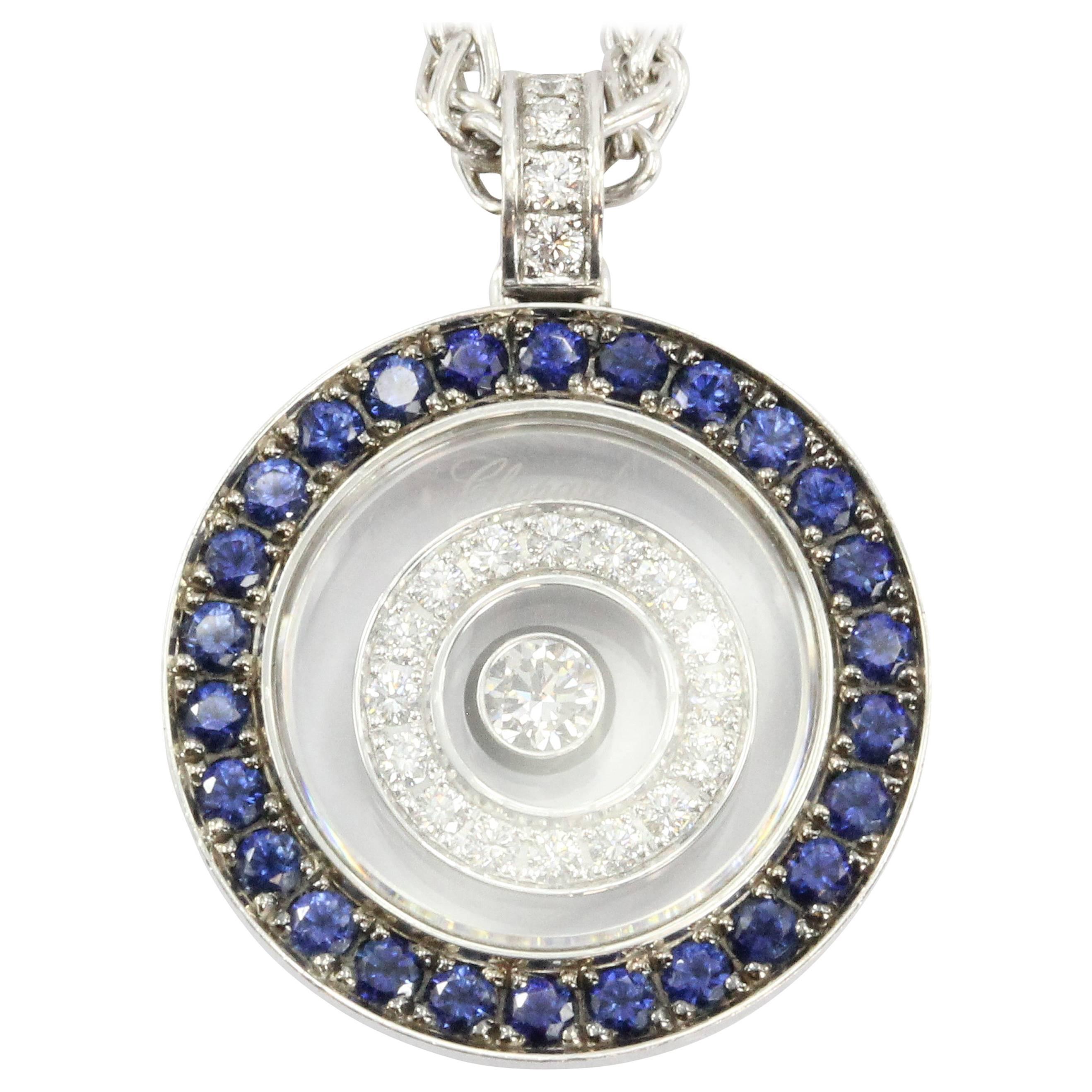 Chopard Happy Spirit Sapphire Floating Diamond Gold Necklace