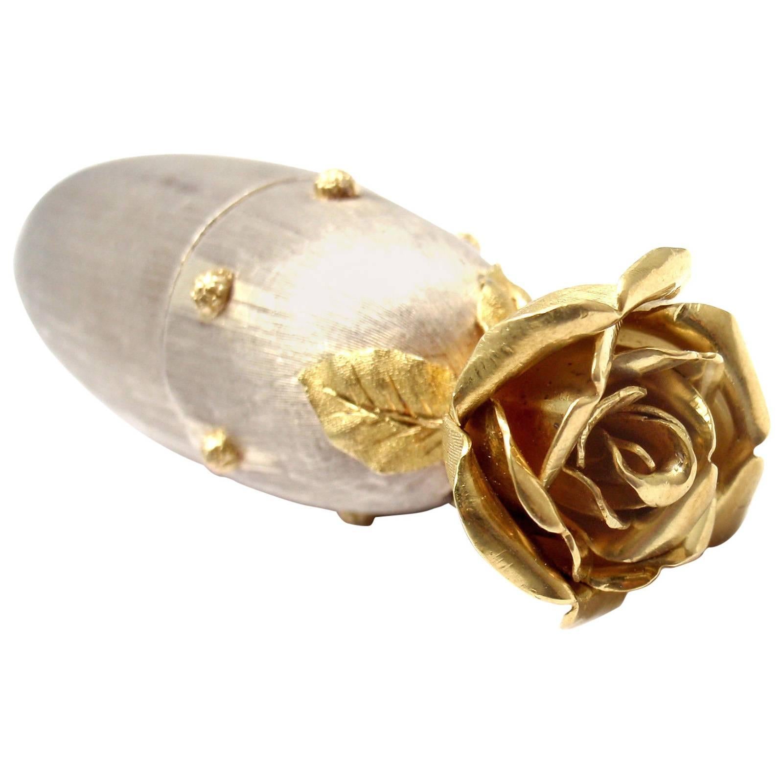 Mario Buccellati Sterling Silver Gold Rose Flower Pill Box