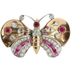 Vintage Walser Wald Ruby Diamond Gold Butterfly Pendant 