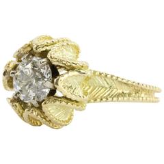  Art Deco Blooming Flower 1.38 Carat Old European Cut Diamond Engagement Ring
