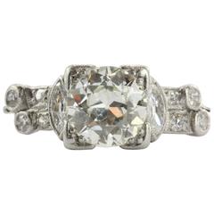 Art Deco Old European Diamond Platinum Engagement Ring