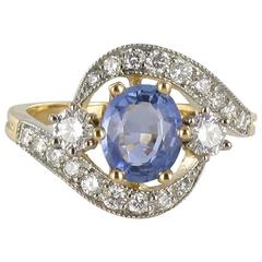 Vintage Sapphire Diamond Gold Platinum Vortex Ring 