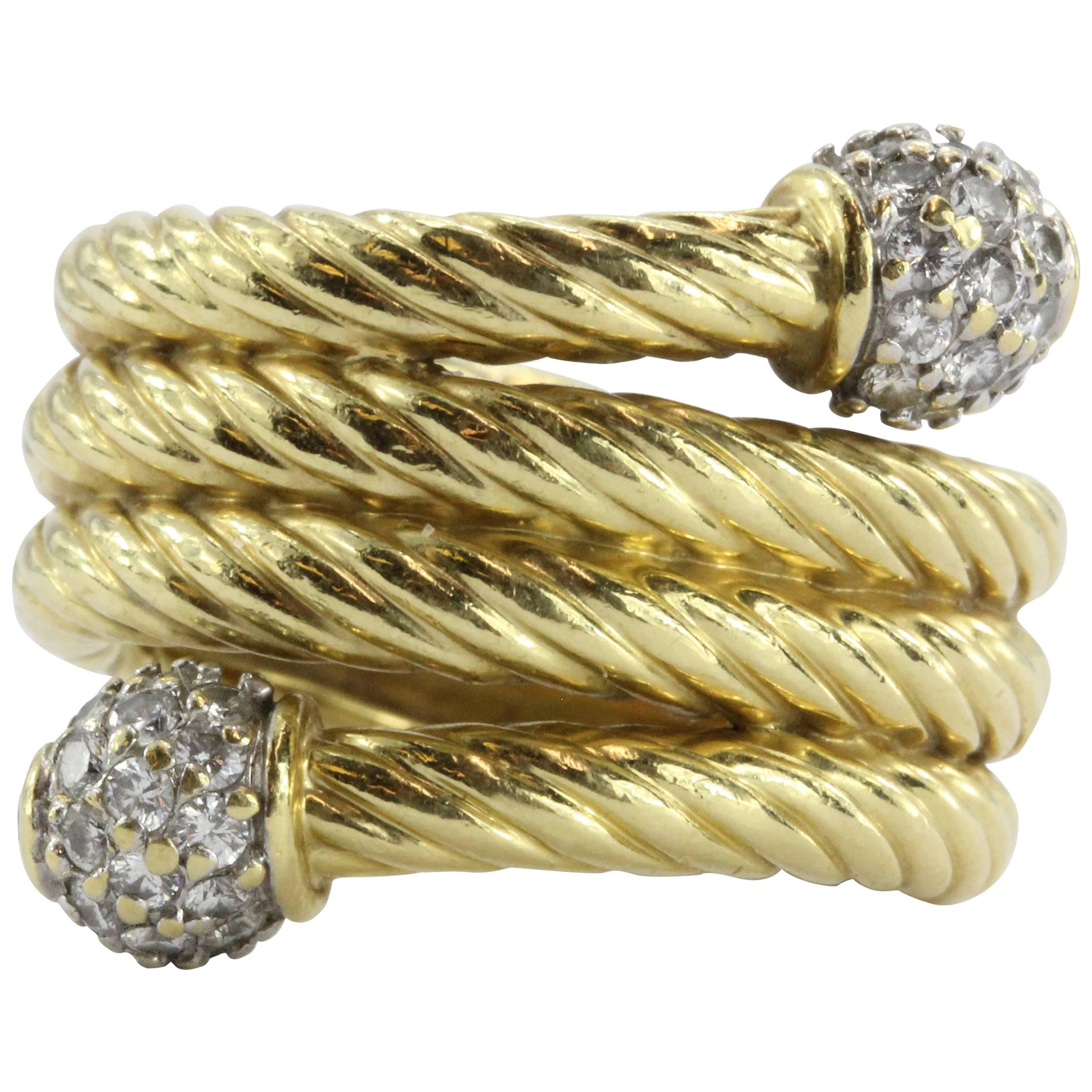 David Yurman Diamond Gold Spiral Serpentine Ring 