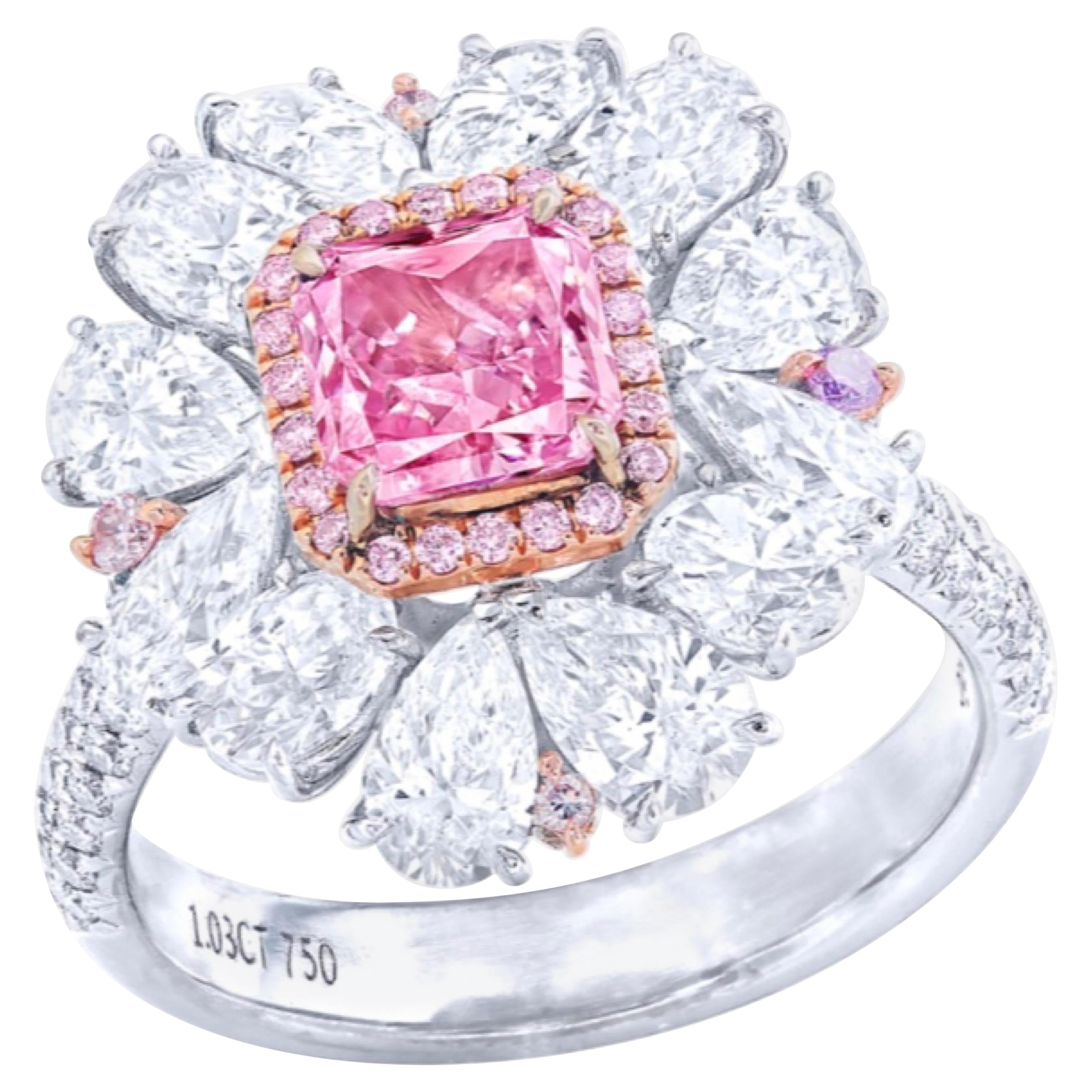 Emilio Jewelry GIA Certified Fancy Intense Purplish Pink Diamond Ring For Sale