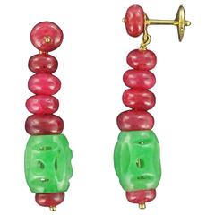 Baume Jade Ruby Gold Pendant Earrings 8