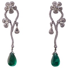 20.87 Carat Emerald Drop and Diamond Dangle Earrings in 18K Gold
