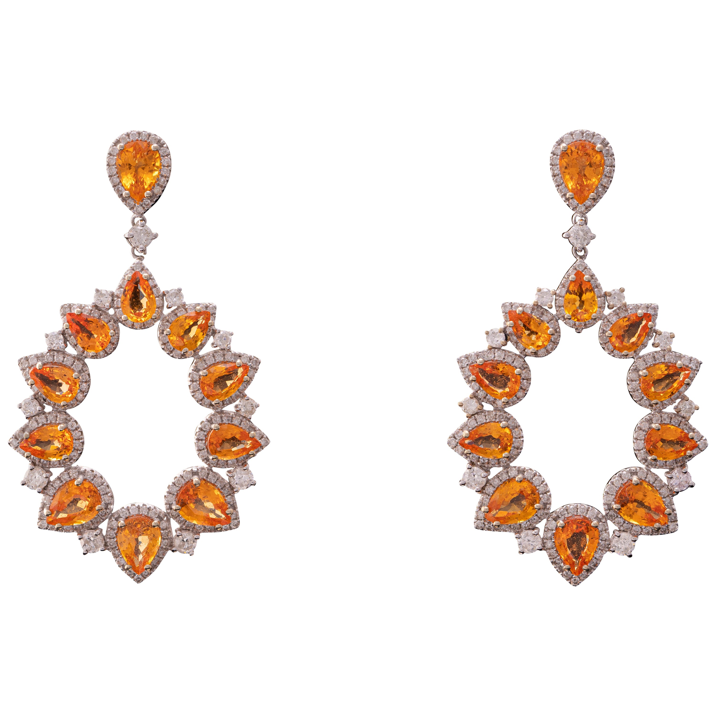 13.27 Carat Orange Sapphire and Diamond Dangle Earrings For Sale