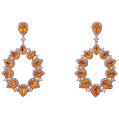 13.27 Carat Orange Sapphire and Diamond Dangle Earrings