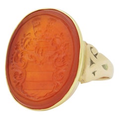 Large 19th Century, Carnelian Intaglio Signet Ring in 18 Karat Gold