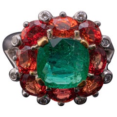 2.33 Carat Emerald, Orange Sapphire and Diamond Cocktail Ring