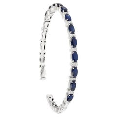 Thin Sapphire & Diamond Cuff Bracelet in 18k White Gold, Large