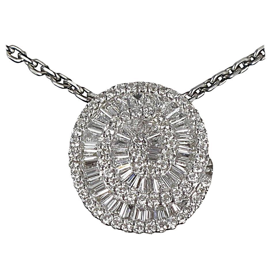 Modern 18 Karat White Gold Diamond Pendant Necklace