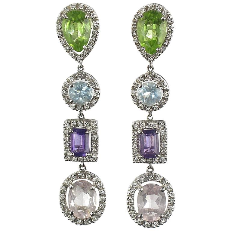 Diamond Amethyst Peridot Aquamarine And Morganite Earrings For Diamond Amethyst Peridot Aquamarine And Morganite Earrings For
