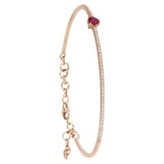 Heart Shape Ruby & Diamond Cuff Bracelet in 18K Rose Gold, Medium