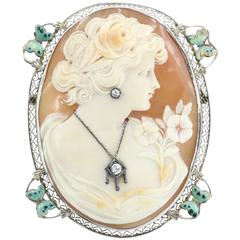 Antique Art Nouveau Habille Enamel Diamond Gold Butterfly Cameo