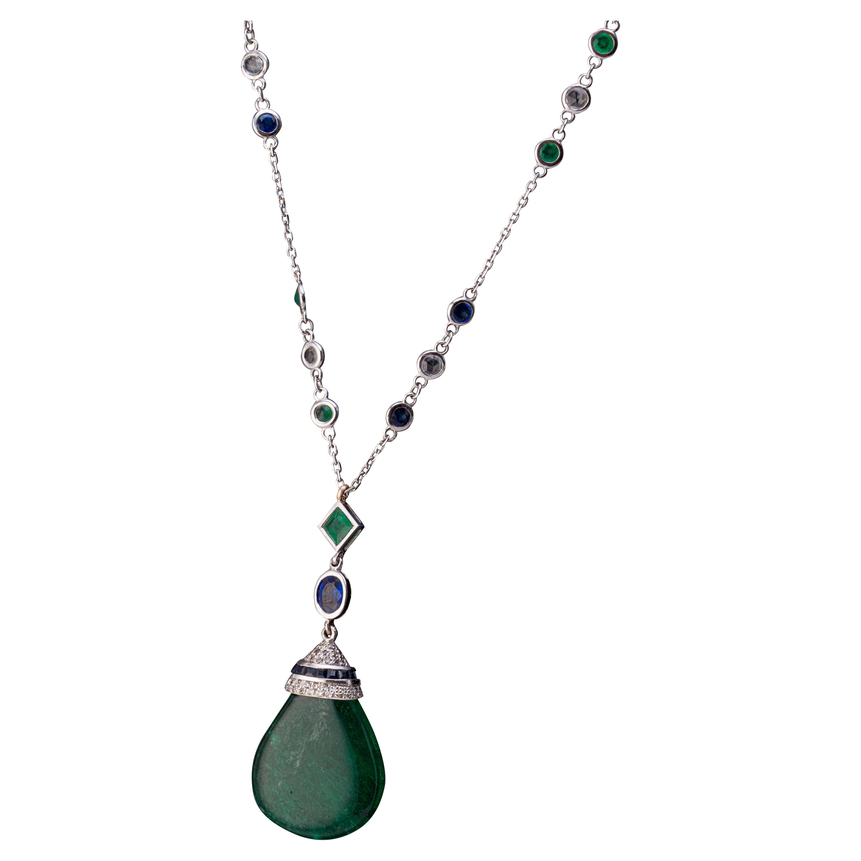 Certified 23.95 Carat Emerald Drop Pendant Necklace For Sale