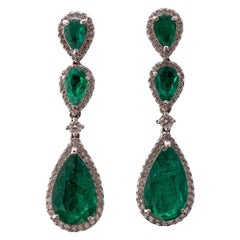 8.68 Carat Emerald and Diamond Dangle Earrings