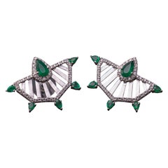 Pear Shaped Emerald and Diamond Studs in 18K White Gold
