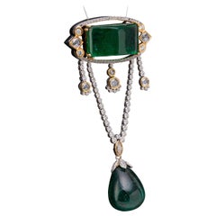 Natural Certified 28 Carat Cushion Sugarloaf Zambian Emerald Drop Pendant