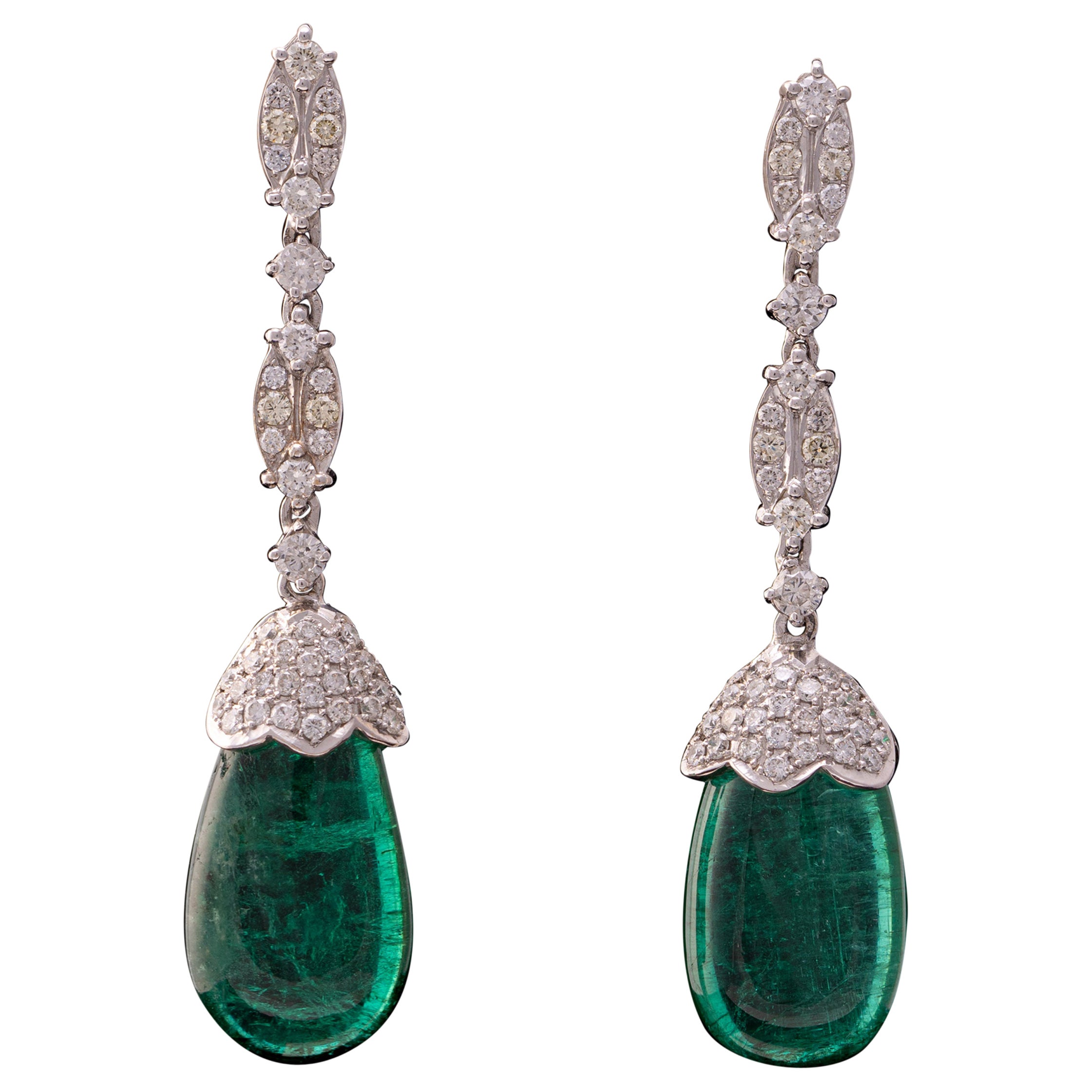 29 Carat Emerald and Diamond Drop Earrings For Sale