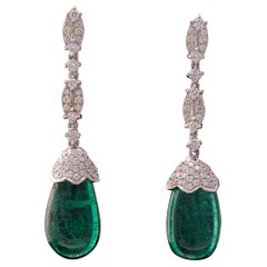 Certified 18 K Gold 29 Carat Emerald and Diamond Drop Earrings