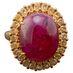 Certified No Heat Ruby with Yellow Diamond Ring Set in 18 K Gold