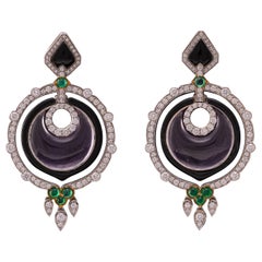Art-Deco Amethyst, Black Onyx, Diamond and Emerald Chandelier Earrings