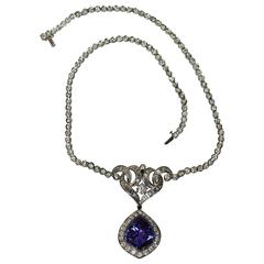 Tanzanite Drop Diamond Platinum Necklace 4