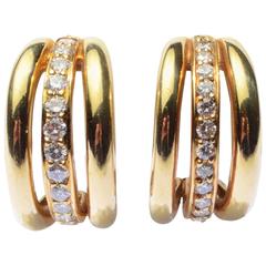 Robert Lee Morris Diamond Gold Triple Hoop Earrings