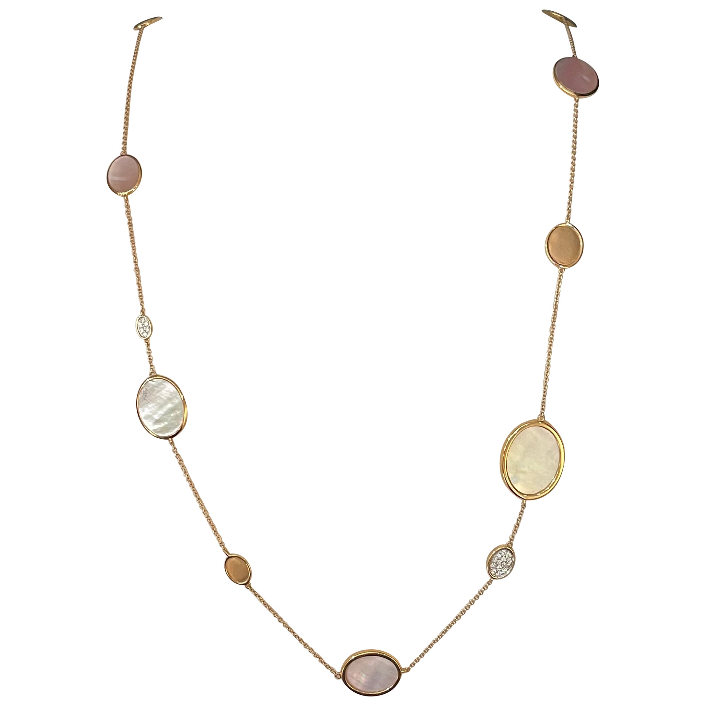 18K Rose Gold Shell Slice with Diamond Chain Necklace