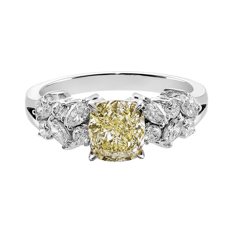 Customizable 1.22ct Cushion Cut Modified Brilliant Light Yellow Diamond