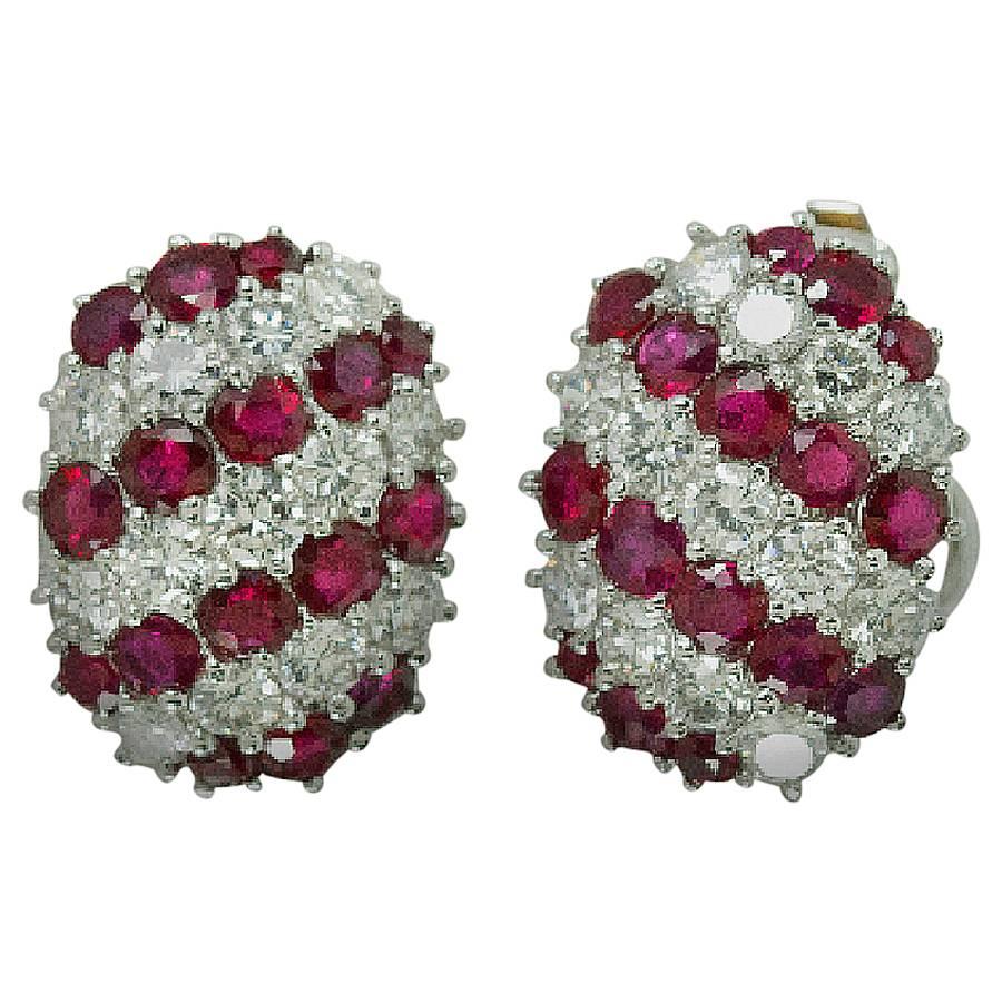 Ruby Diamond Platinum Earrings