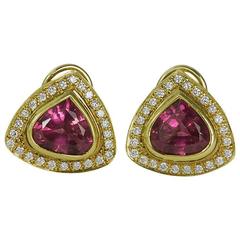 Pink Tourmaline Diamond Gold Earrings 8