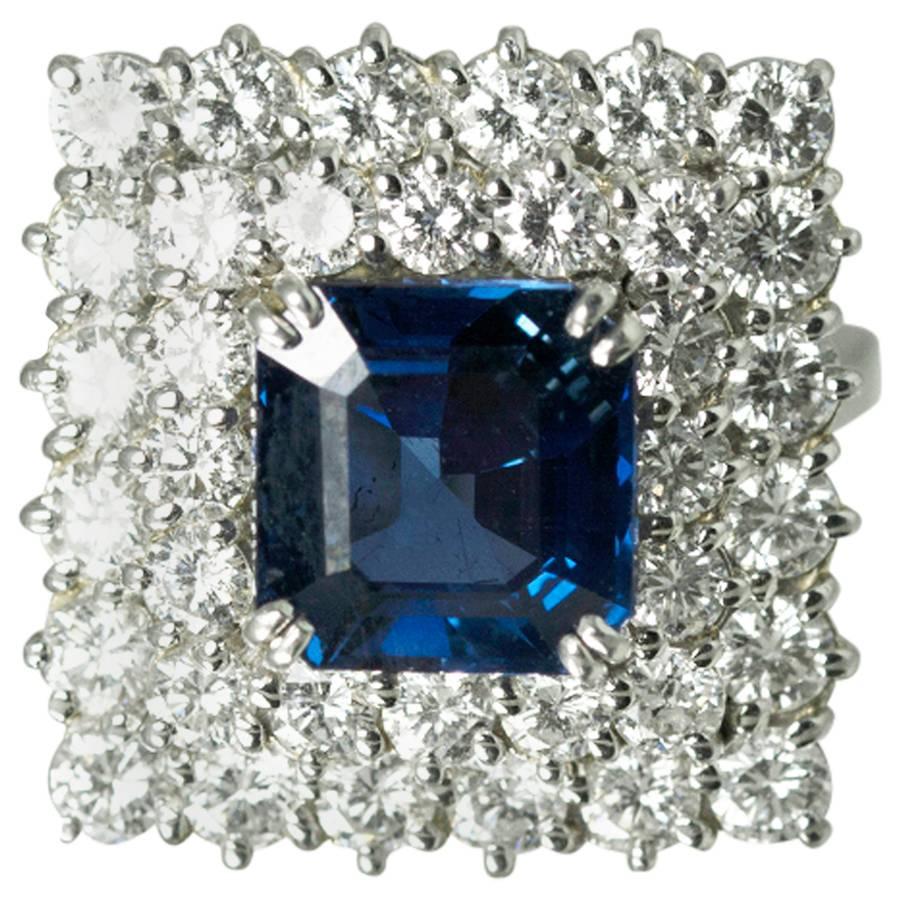 Natural Color Sapphire Diamond Platinum Ring