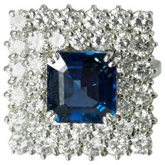 Natural Color Sapphire Diamond Platinum Ring 5