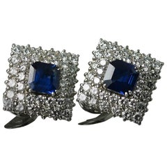 Natural Color Sapphire Diamond Platinum Earrings