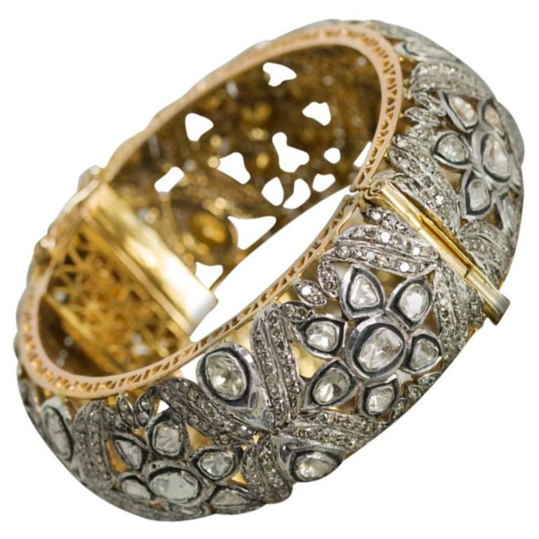 Indian Rose Cut Diamond Gold Silver Bangle Bracelet at 1stDibs silver