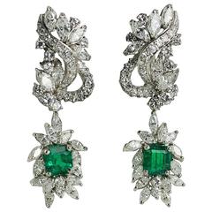 GIA certified Colombian Emerald Diamond Platinum Earrings