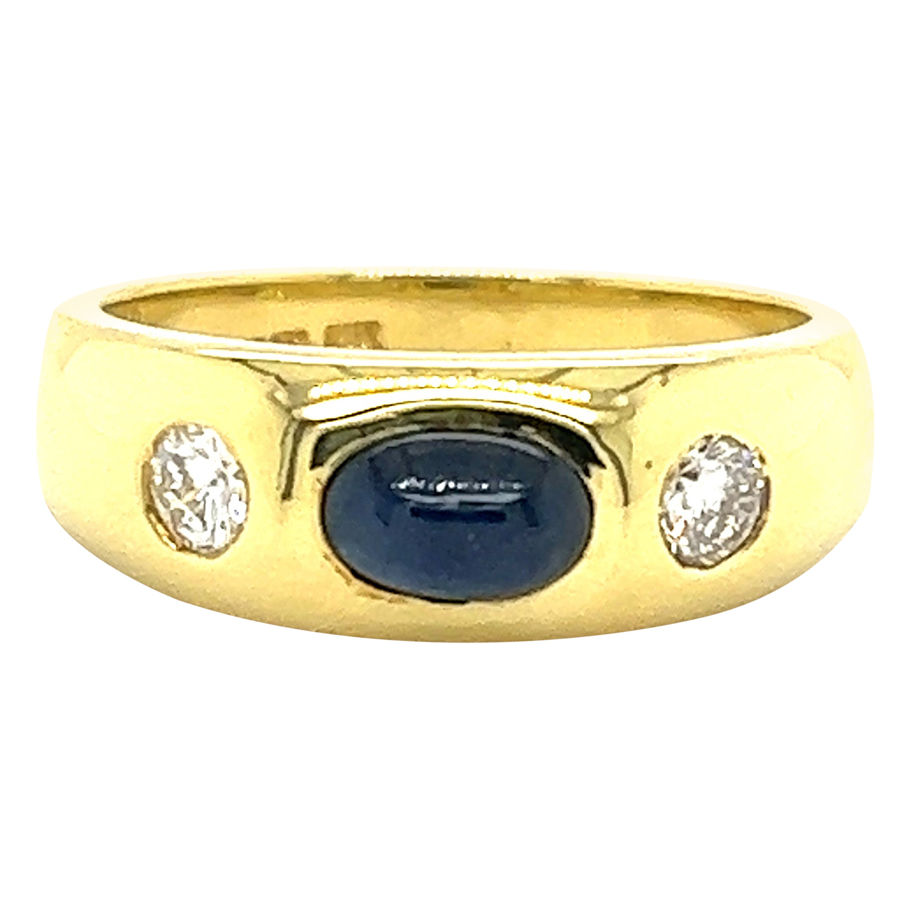 Vintage Sapphire & Diamond Gypsy Ring 18k Yellow Gold