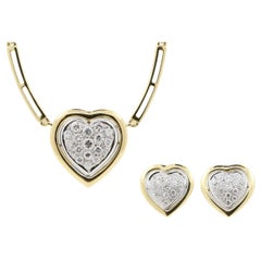 Diamonds Hearts on 18 Karat Gold Demi Parure, Clip Earrings and Necklace
