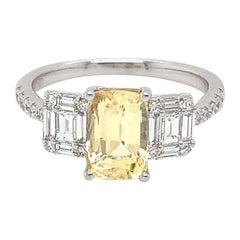 No Heat Cushion Shape Yellow Sapphire & Diamond Ring in 14 Karat White Gold