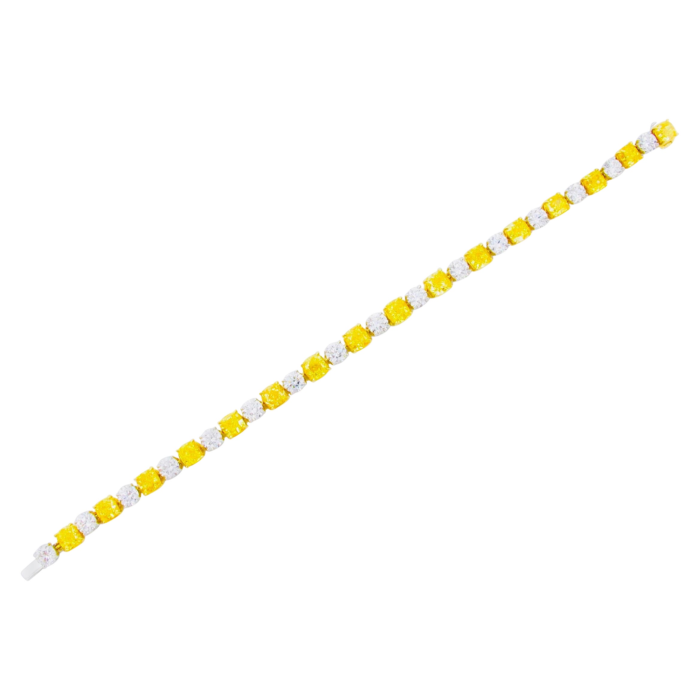 Emilio Jewelry GIA Certified 14.30 Carat Fancy Vivid Yellow Diamond Bracelet