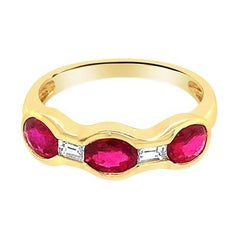 1.65ctw Oval Cut Rubies & 0.18ctw Baguette Cut Diamonds 18k Yellow Gold Band