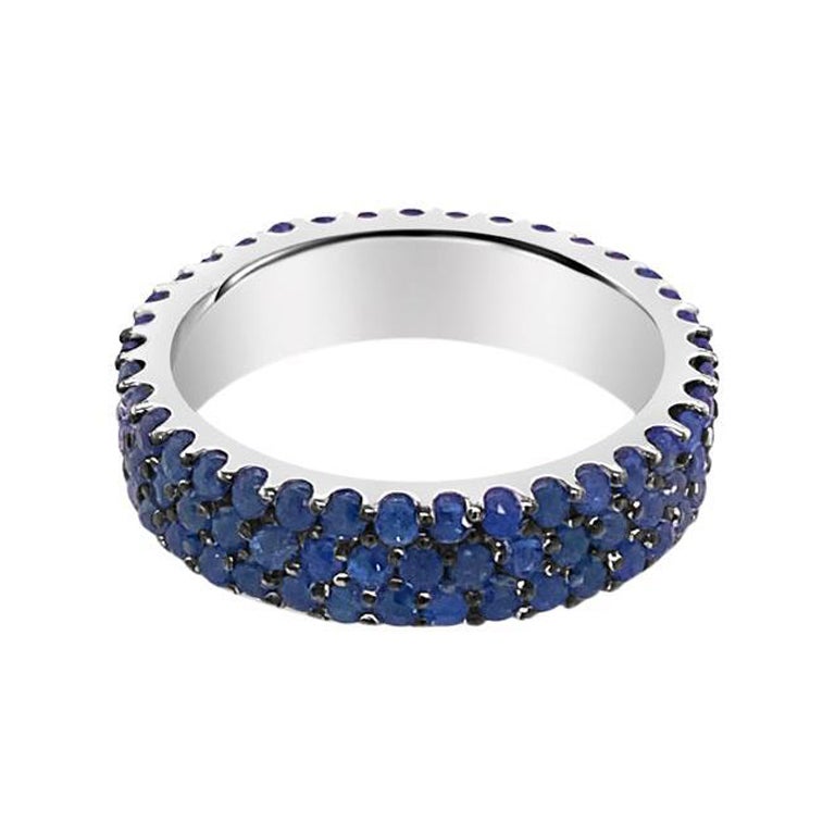 2.19ctw Natural Blue Sapphires 3 Row 14 Karat White Gold Eternity Band For Sale