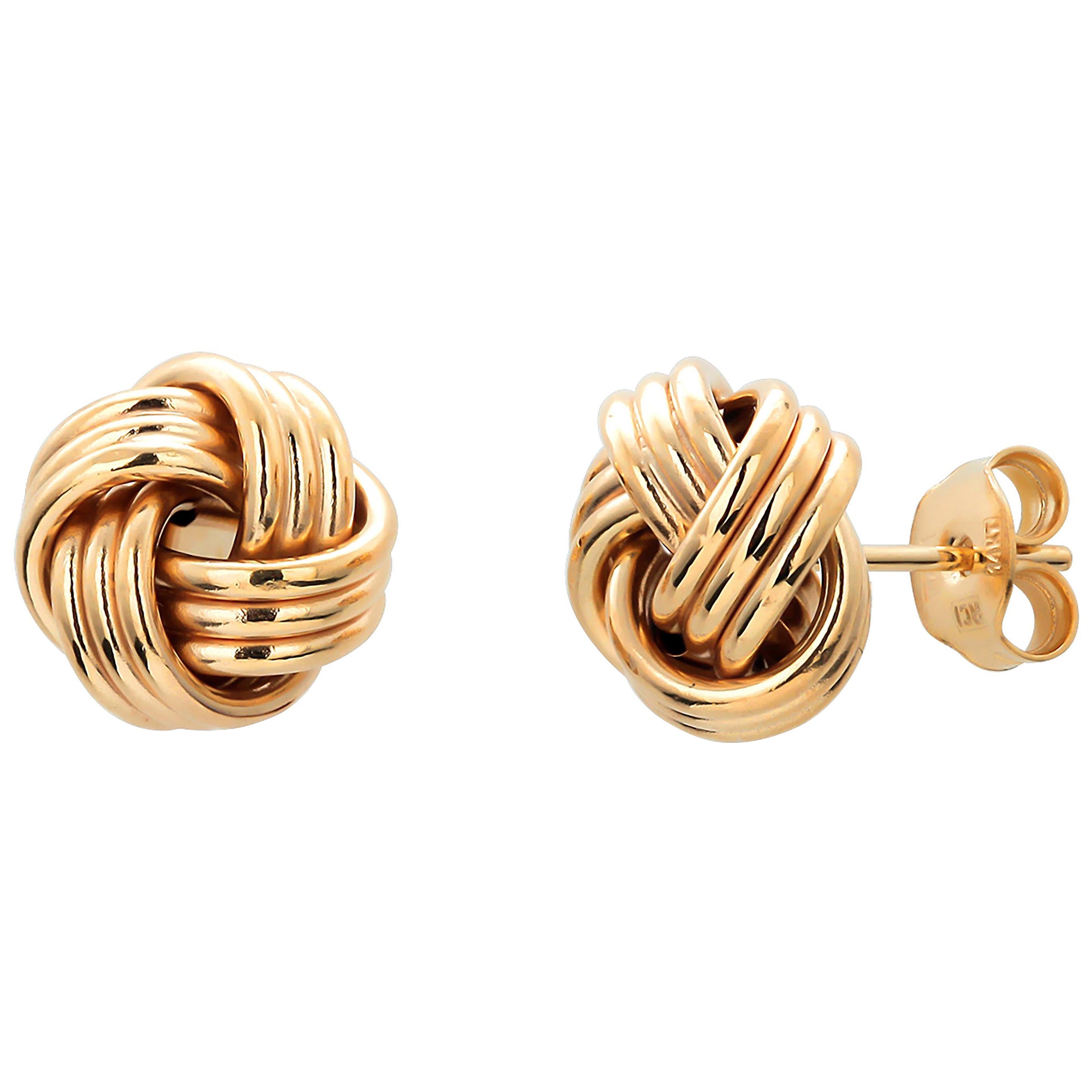 Fourteen Karats Yellow Gold Love Knot Multi-Row 0.50 Inch Diameter Stud Earrings For Sale