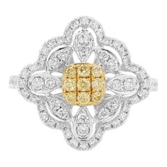 Gelber Diamant und weißer Diamant in Platin Cocktail-Ring