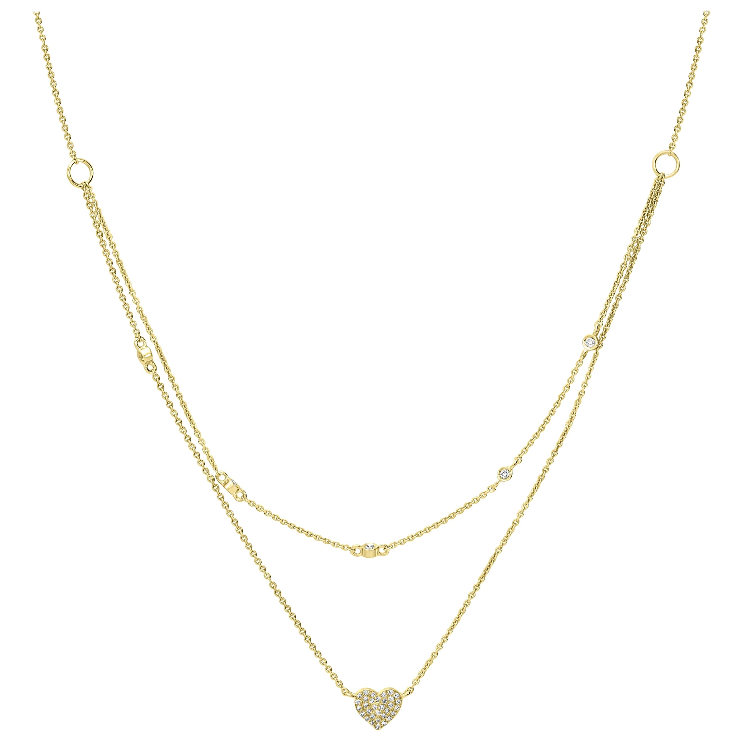 Luxle 14k Gold 1/8 Carat T.W. Diamond Double Strand Heart Necklace For Sale