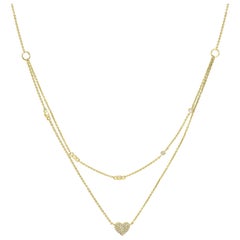 Luxle 14k Gold 1/8 Carat T.W. Diamond Double Strand Heart Necklace
